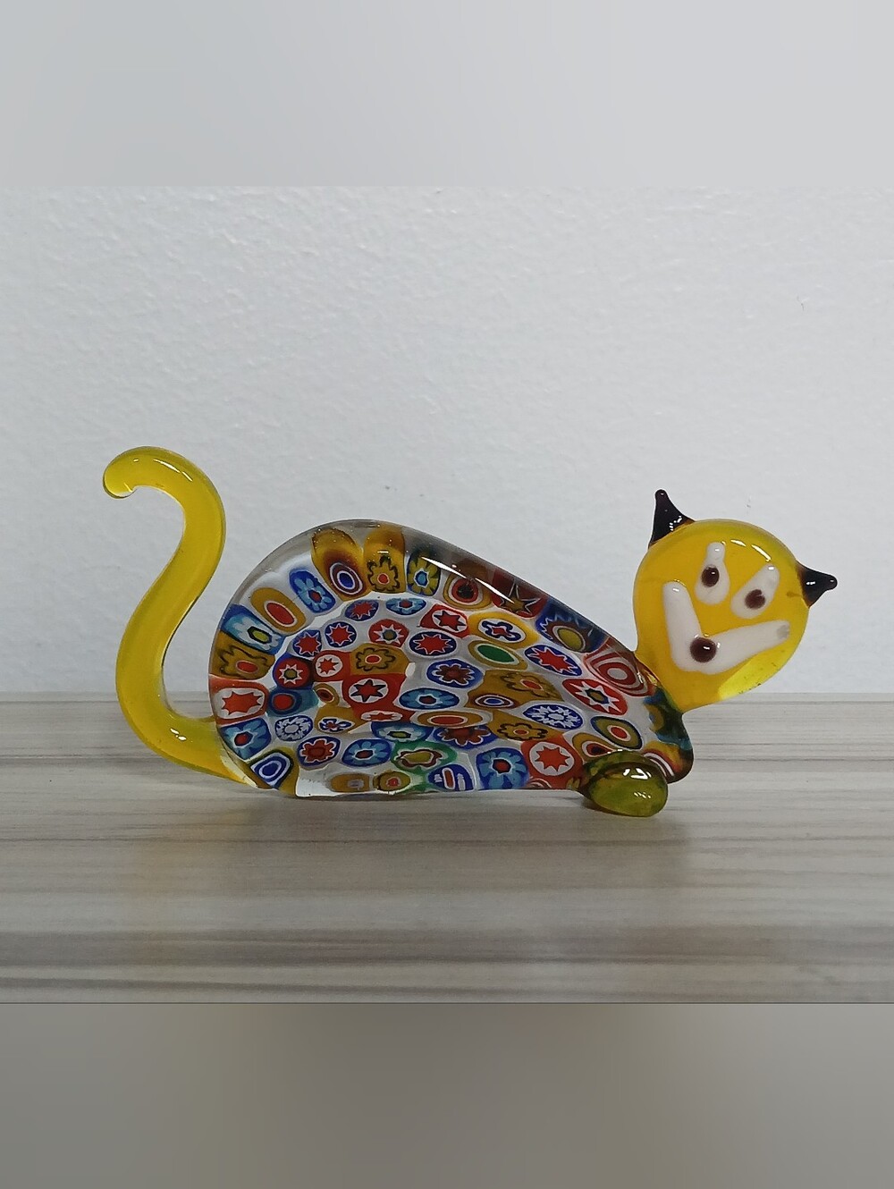 Vintage Millefiori Glass Cat Figurine Art Glass Kitty